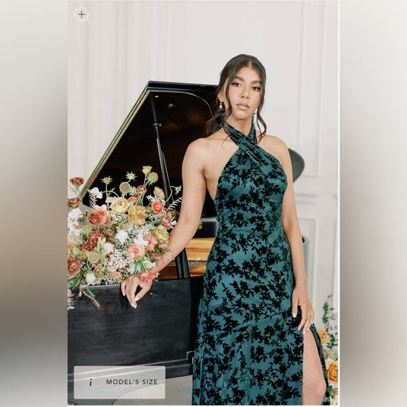 Revelry Emerald Green Athena Floral Burnout Velvet Gown - Picture 1 of 8